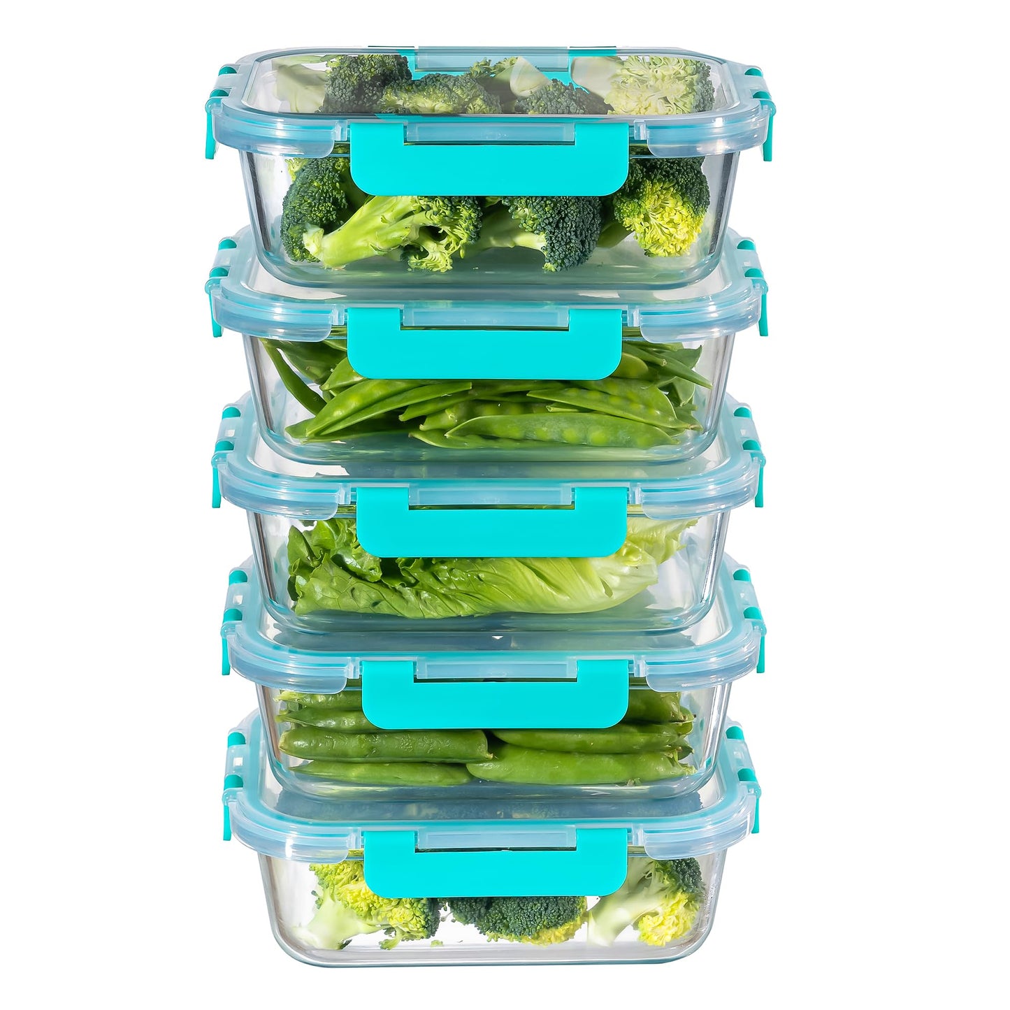 MFY 5-pack 36oz glass food containers - Green