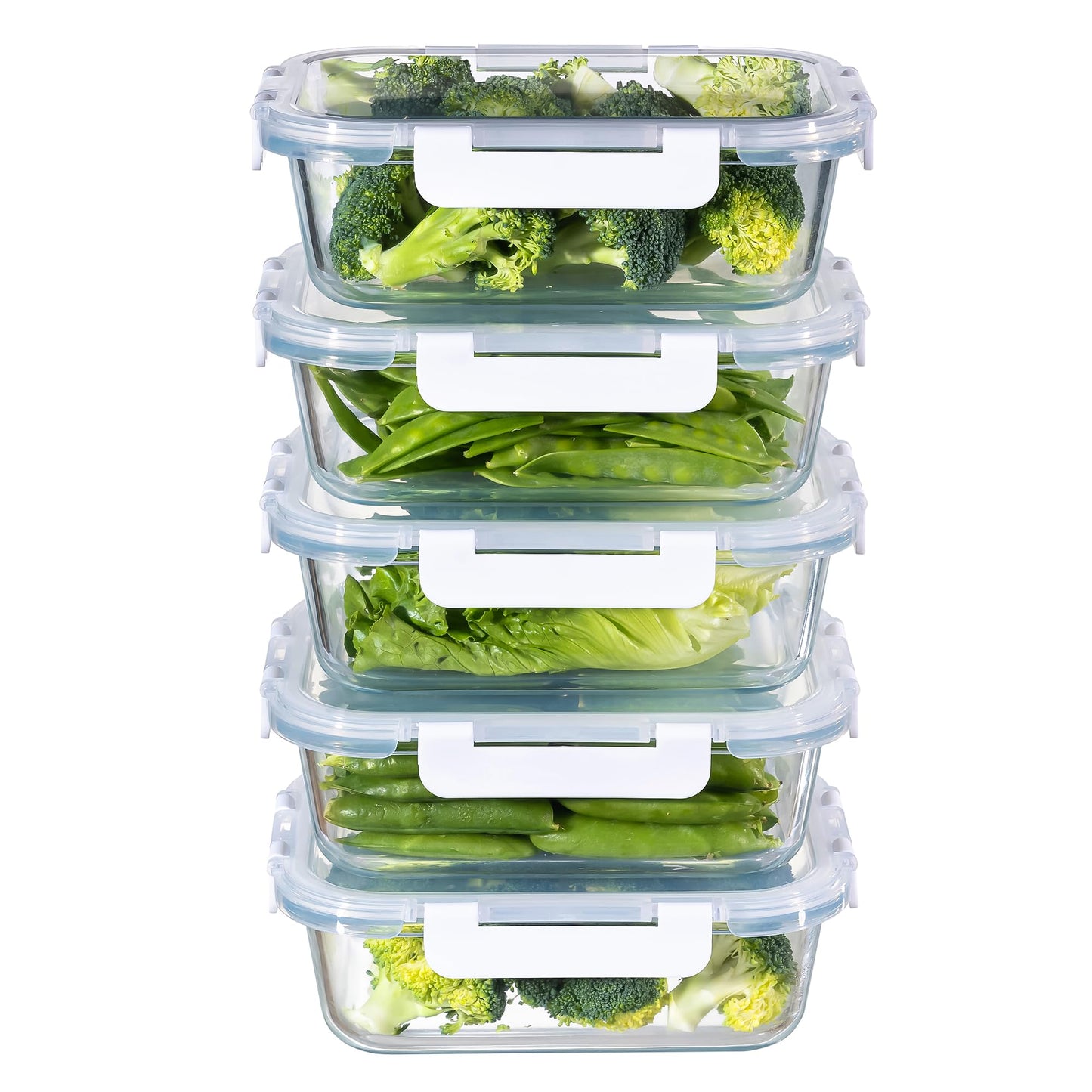 MFY 5-pack 36oz glass food containers - White