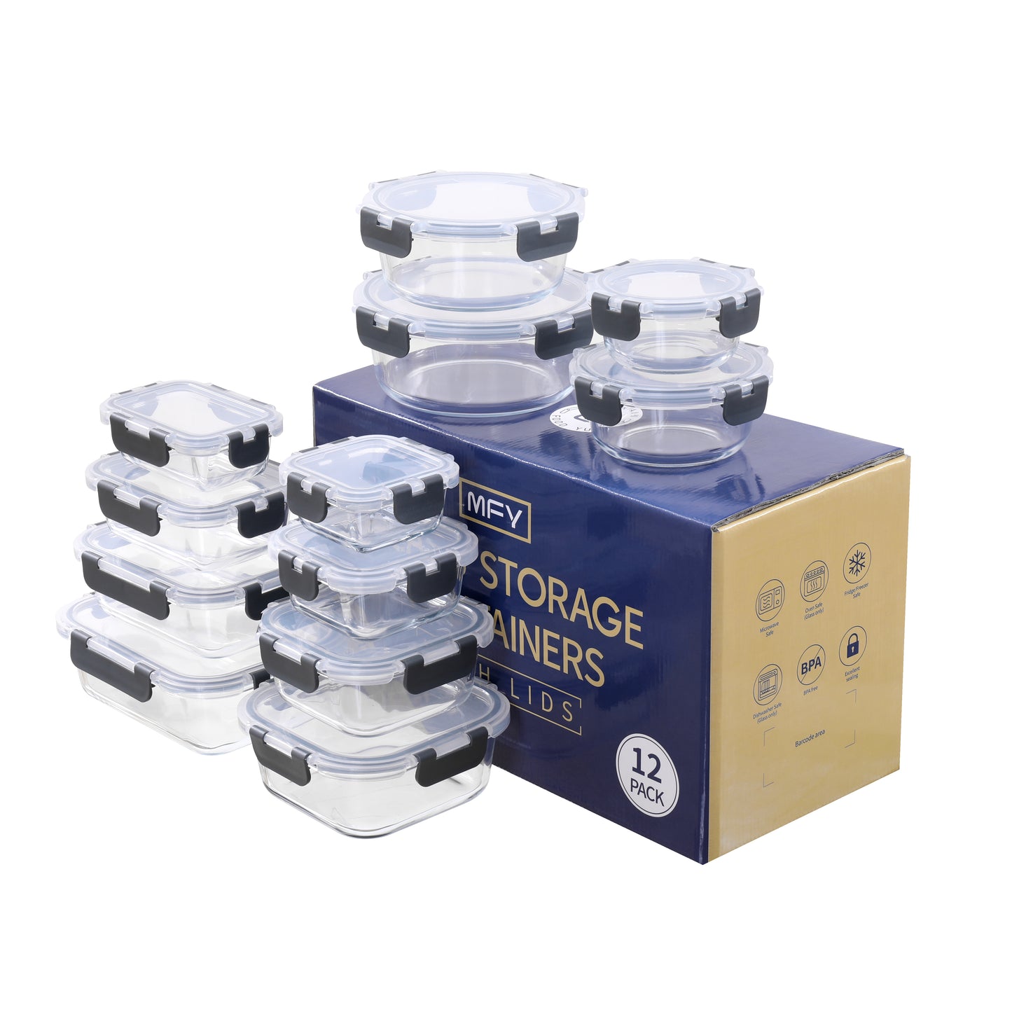 MFY 12-piece glass food storage container set