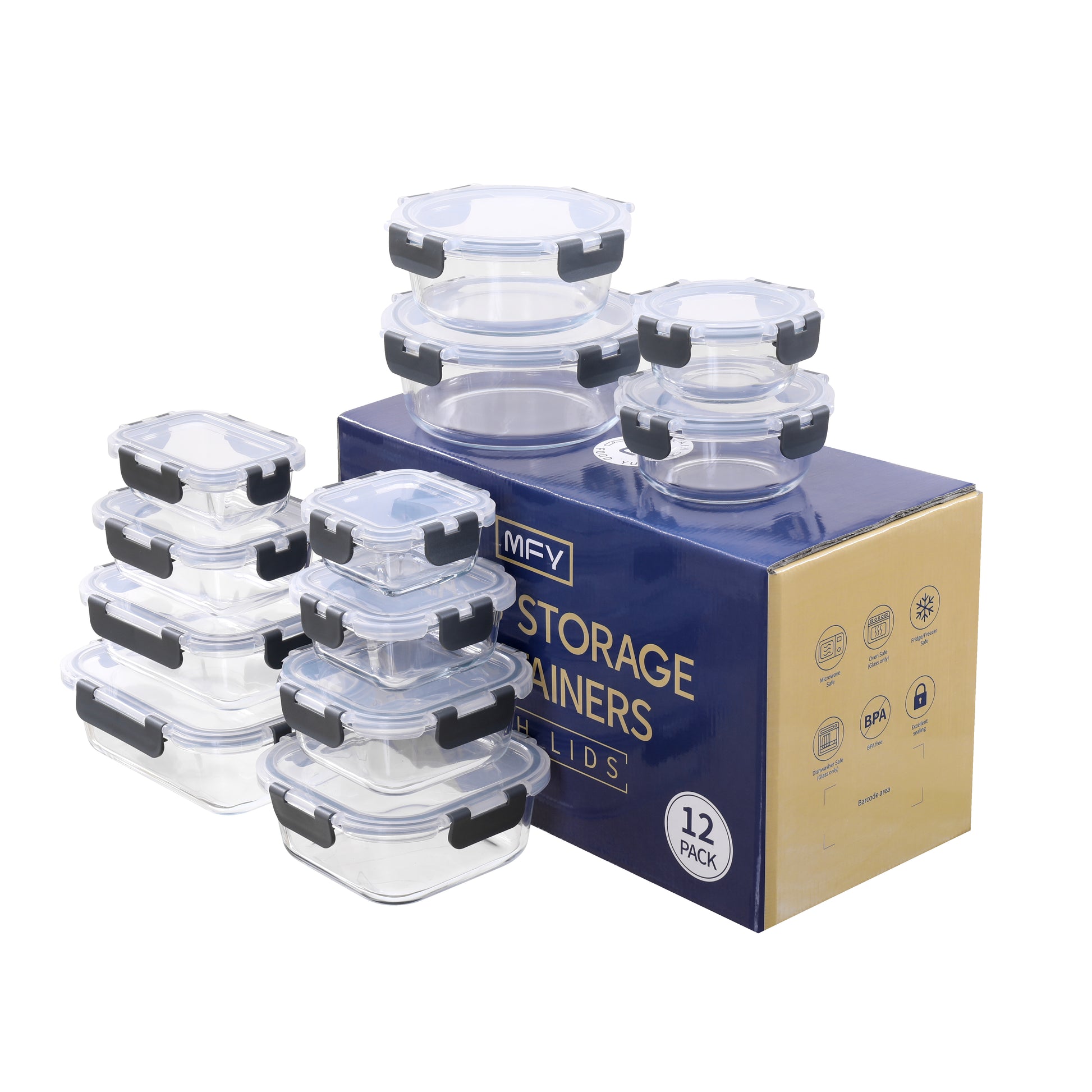 MFY 12-piece glass food storage container set