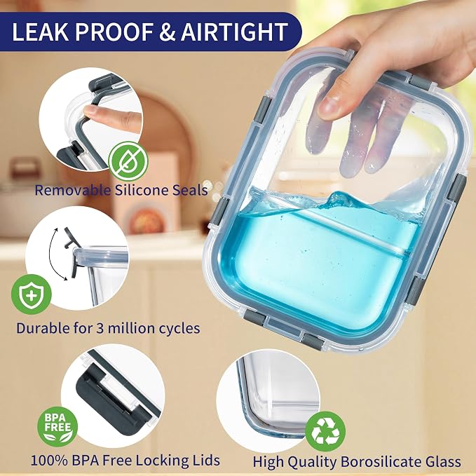 MFY airtight glass meal prep container details